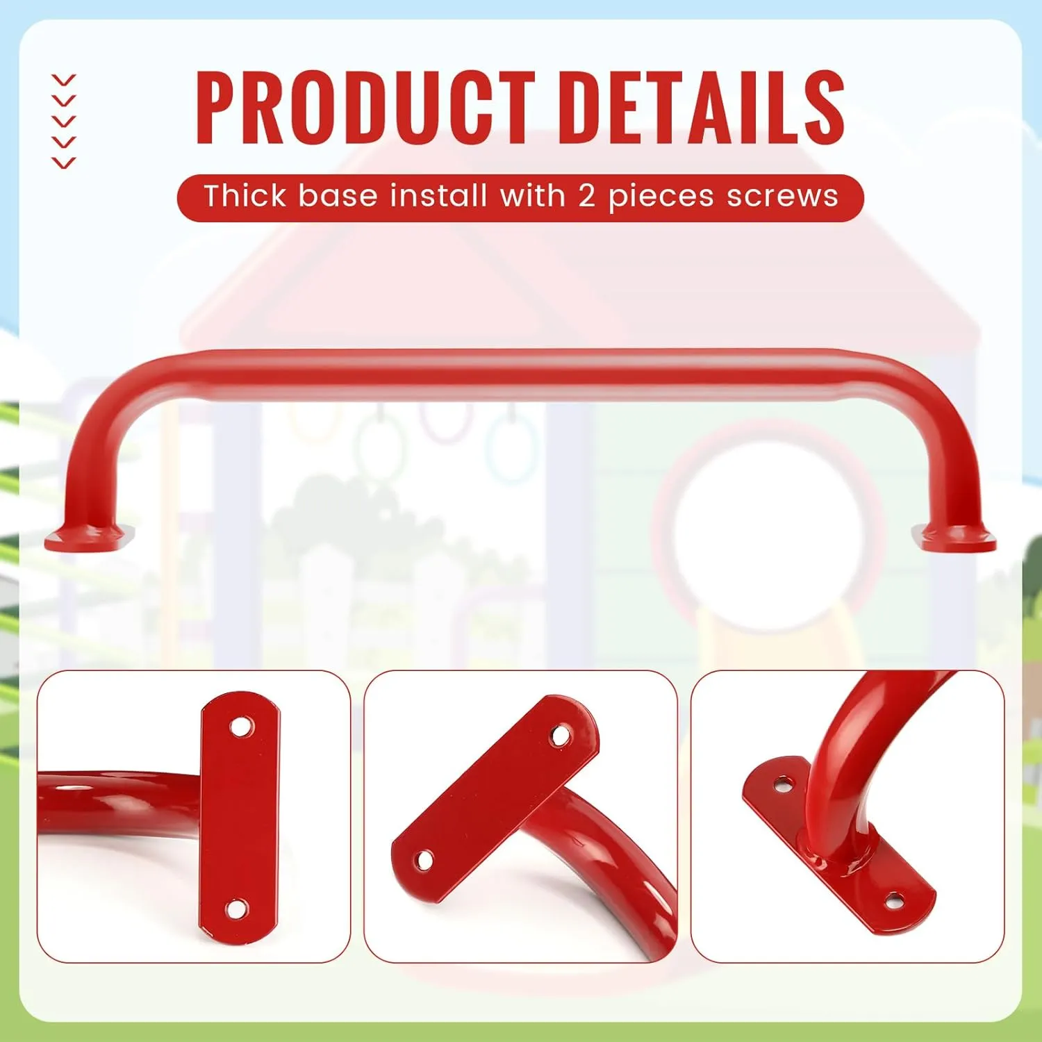 Zonon 6 Pcs Safety Playground Handles Swing Set Metal Safety Handles Outdoor Swing Set Accessories Grab Playset Handles Grips Climbing Frame for Play House Jungle(Red, 17 Inch)