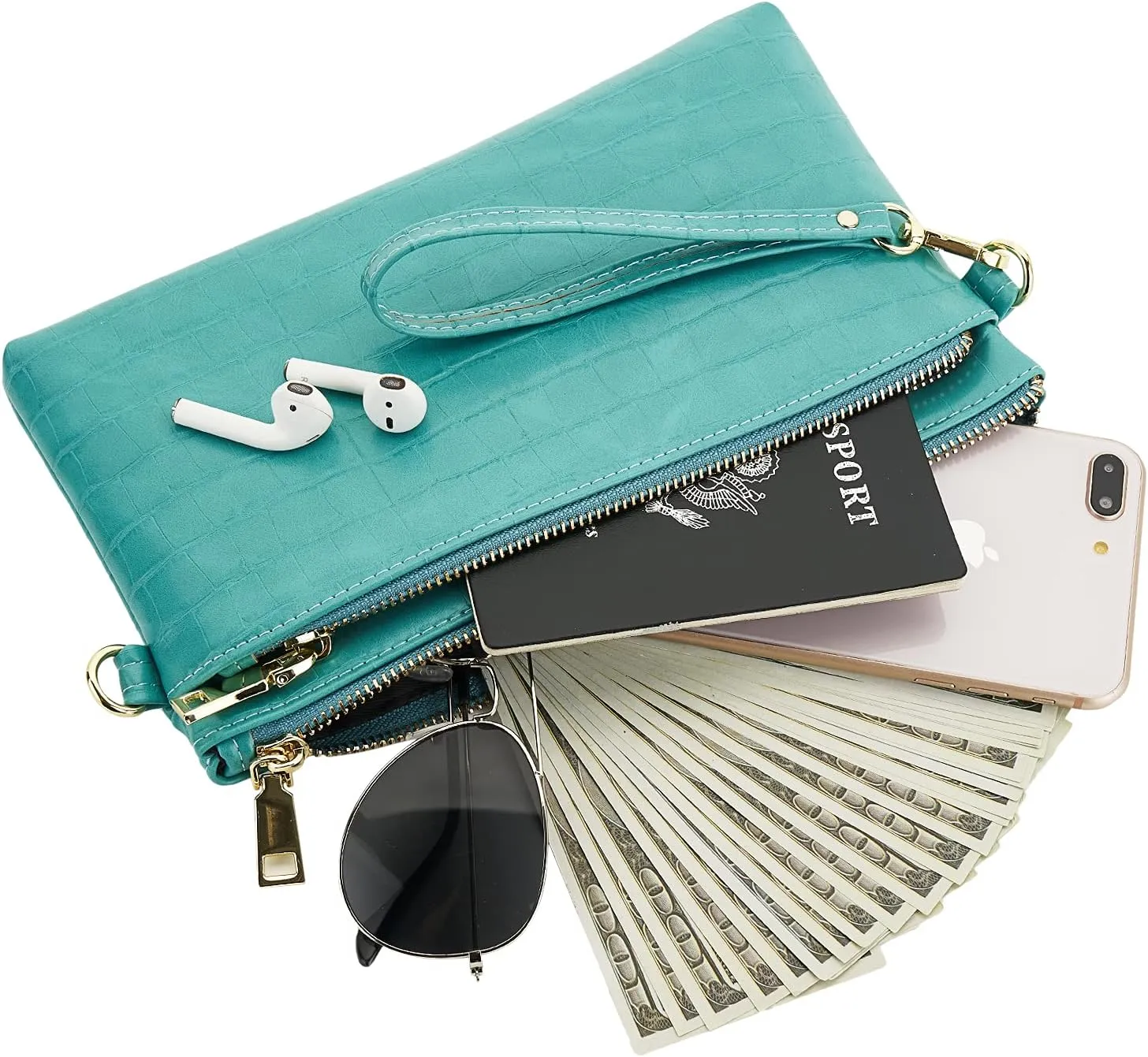 ZOOEASS Triple Zip Small Crossbody Bag Lightweight Purses Vegan Leather Wristlet Clutch, Includes Adjustable Shoulder