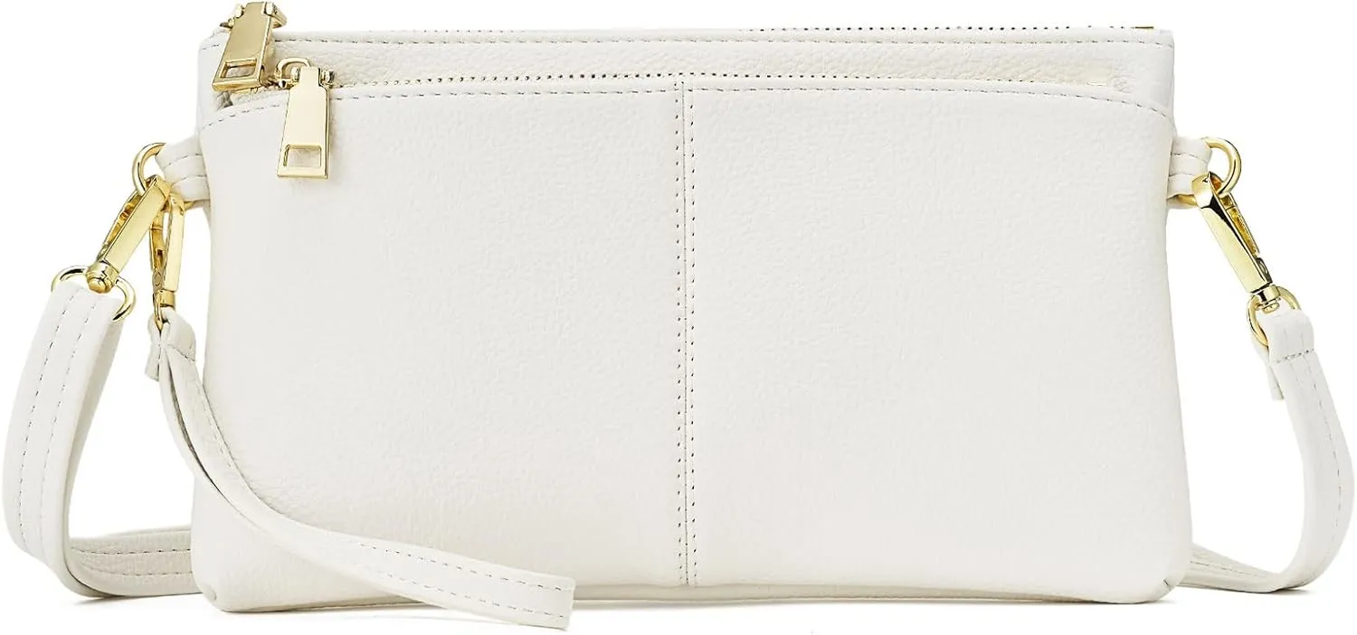 ZOOEASS Triple Zip Small Crossbody Bag Lightweight Purses Vegan Leather Wristlet Clutch, Includes Adjustable Shoulder
