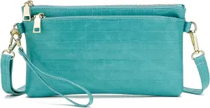 ZOOEASS Triple Zip Small Crossbody Bag Lightweight Purses Vegan Leather Wristlet Clutch, Includes Adjustable Shoulder