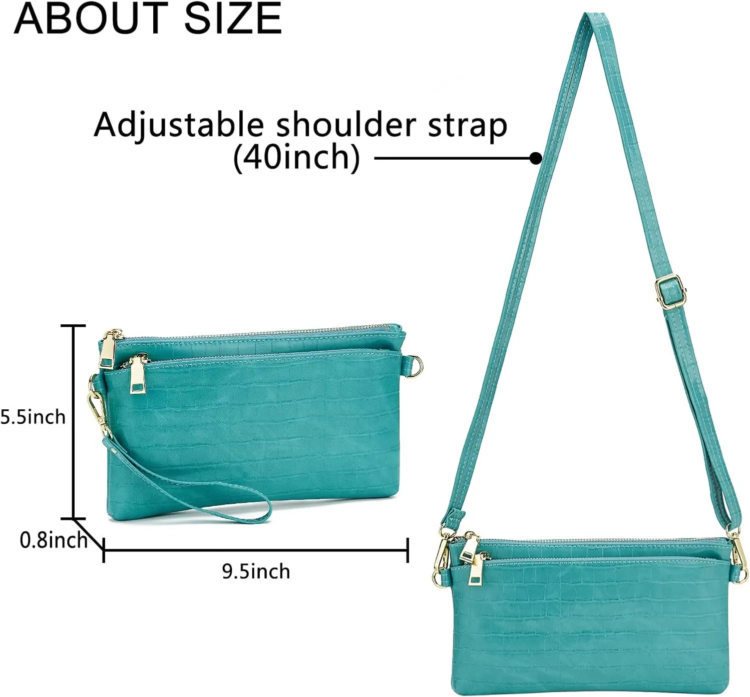 ZOOEASS Triple Zip Small Crossbody Bag Lightweight Purses Vegan Leather Wristlet Clutch, Includes Adjustable Shoulder