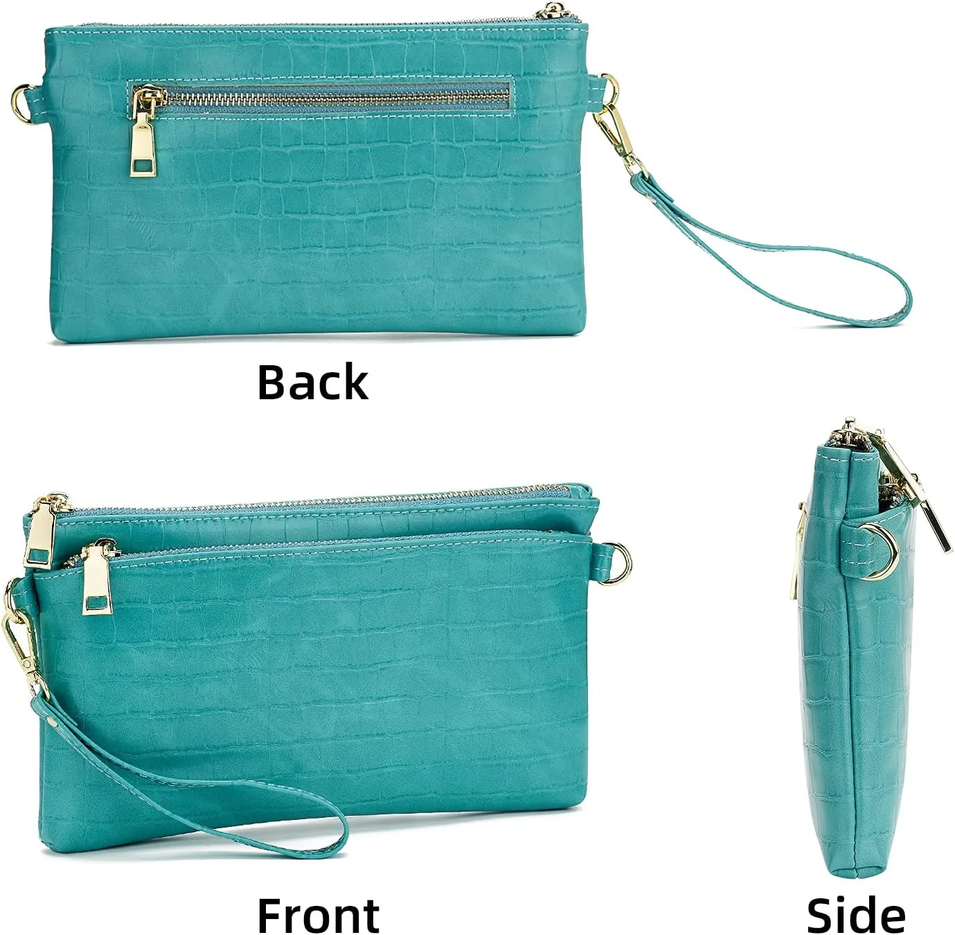 ZOOEASS Triple Zip Small Crossbody Bag Lightweight Purses Vegan Leather Wristlet Clutch, Includes Adjustable Shoulder