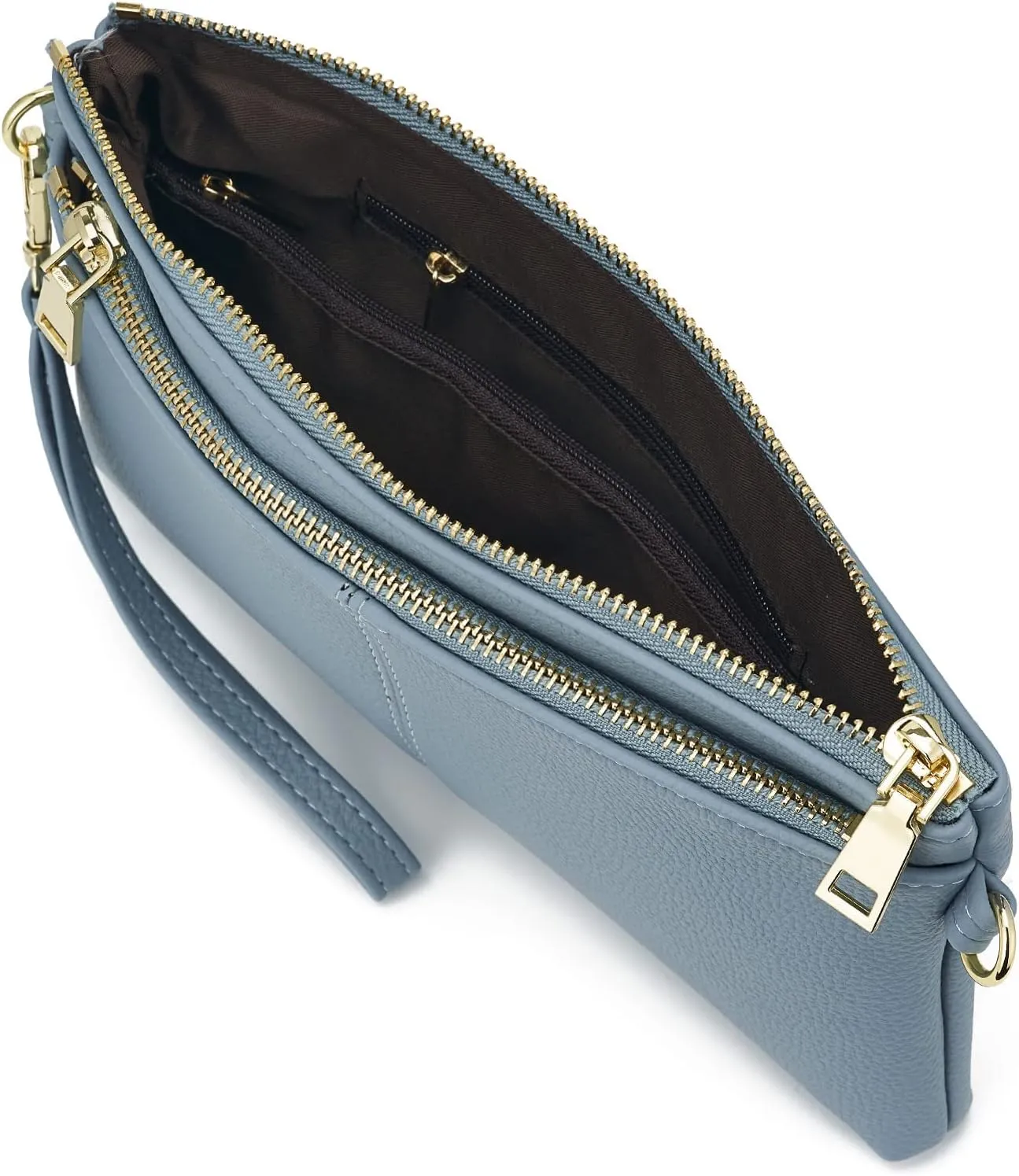 ZOOEASS Triple Zip Small Crossbody Bag Lightweight Purses Vegan Leather Wristlet Clutch, Includes Adjustable Shoulder