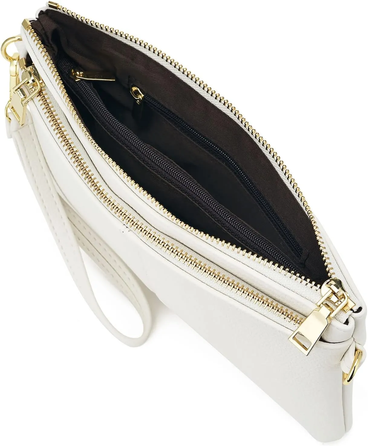 ZOOEASS Triple Zip Small Crossbody Bag Lightweight Purses Vegan Leather Wristlet Clutch, Includes Adjustable Shoulder