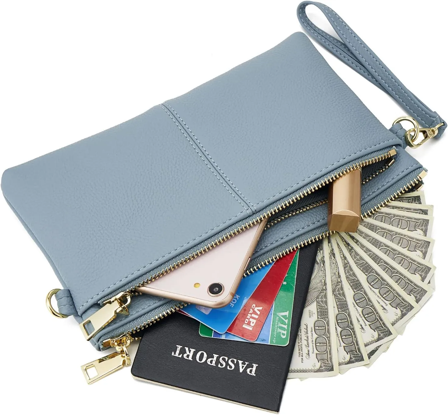 ZOOEASS Triple Zip Small Crossbody Bag Lightweight Purses Vegan Leather Wristlet Clutch, Includes Adjustable Shoulder