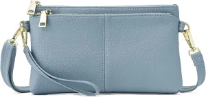 ZOOEASS Triple Zip Small Crossbody Bag Lightweight Purses Vegan Leather Wristlet Clutch, Includes Adjustable Shoulder