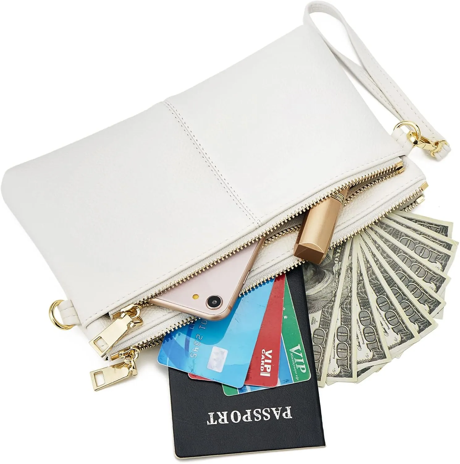 ZOOEASS Triple Zip Small Crossbody Bag Lightweight Purses Vegan Leather Wristlet Clutch, Includes Adjustable Shoulder