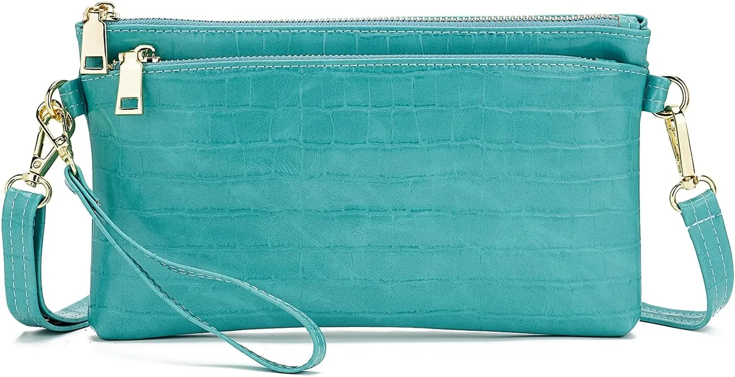 ZOOEASS Triple Zip Small Crossbody Bag Lightweight Purses Vegan Leather Wristlet Clutch, Includes Adjustable Shoulder
