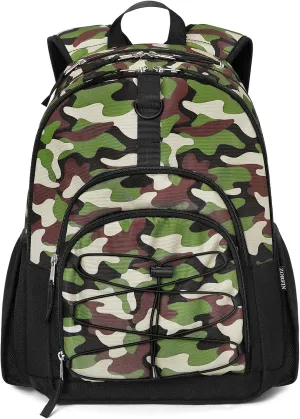 ZORFIN Backpack for School, Travel: Bookbag for Girls Boys - Kids Backpack with Multi Compartments - Army Green