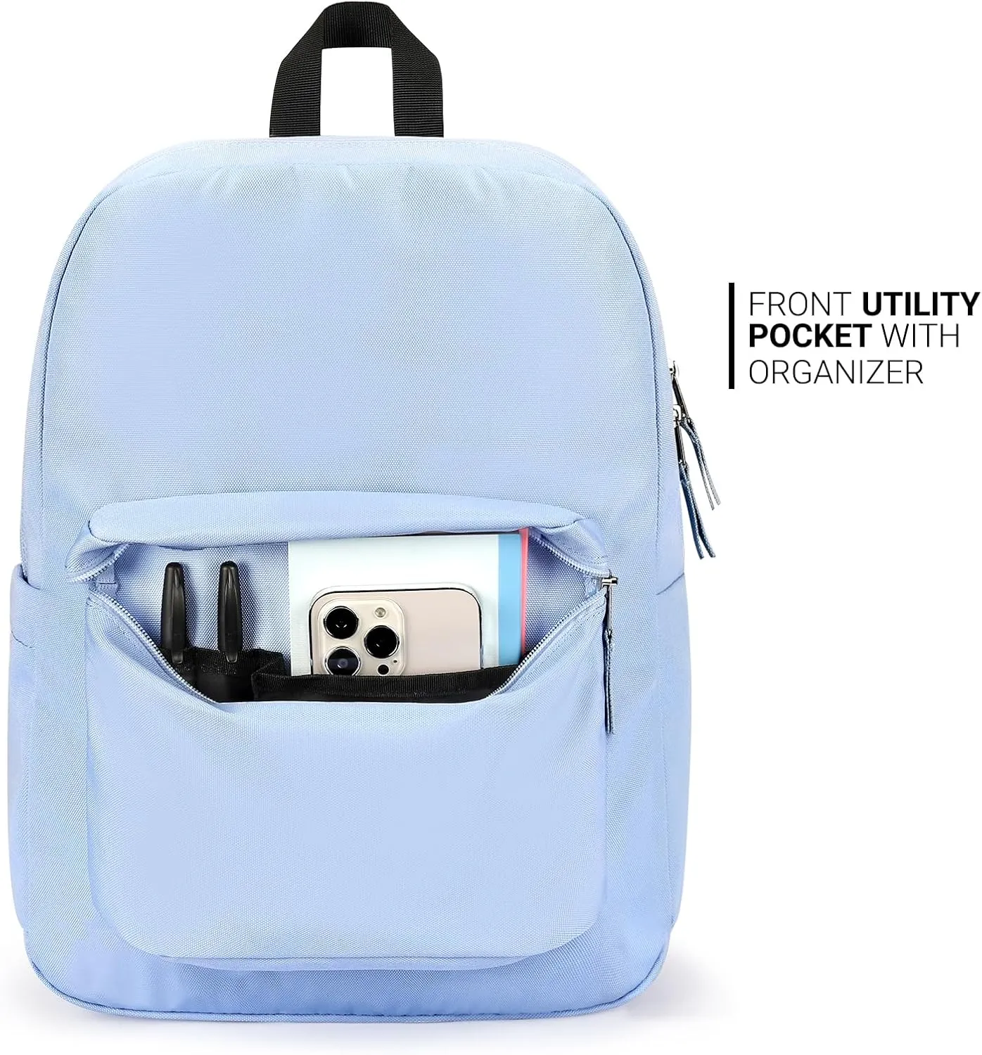 ZORFIN Simple Backpack for School Work Travel: Lightweight Bookbag for Girls and Boys - Water Resistant Backpacks for Men and Women - Blue Neon