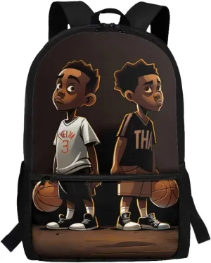 ZOUTAIRONG American Backpack for School Boys 10-12 Middle School Bag Baketball 8-12 Kids Bookbag with Water Bottle Holder Afro Boy Book Bag 5Th Grade/4Th Grade African Schoolbag