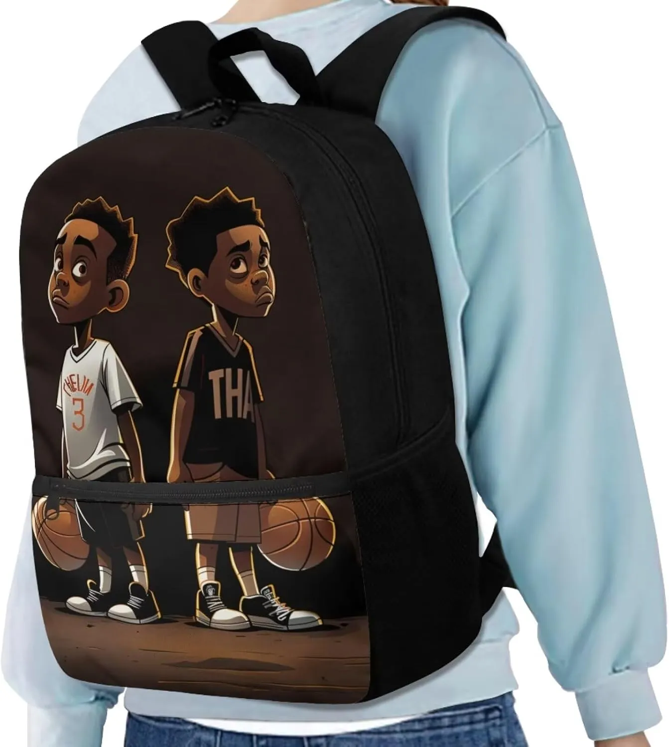 ZOUTAIRONG American Backpack for School Boys 10-12 Middle School Bag Baketball 8-12 Kids Bookbag with Water Bottle Holder Afro Boy Book Bag 5Th Grade/4Th Grade African Schoolbag