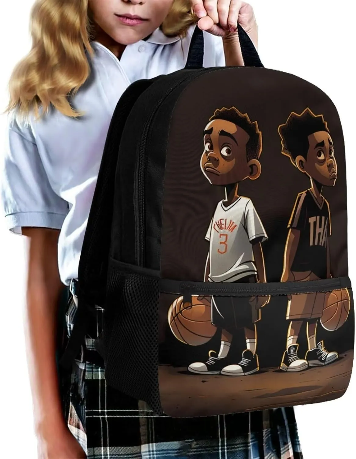 ZOUTAIRONG American Backpack for School Boys 10-12 Middle School Bag Baketball 8-12 Kids Bookbag with Water Bottle Holder Afro Boy Book Bag 5Th Grade/4Th Grade African Schoolbag