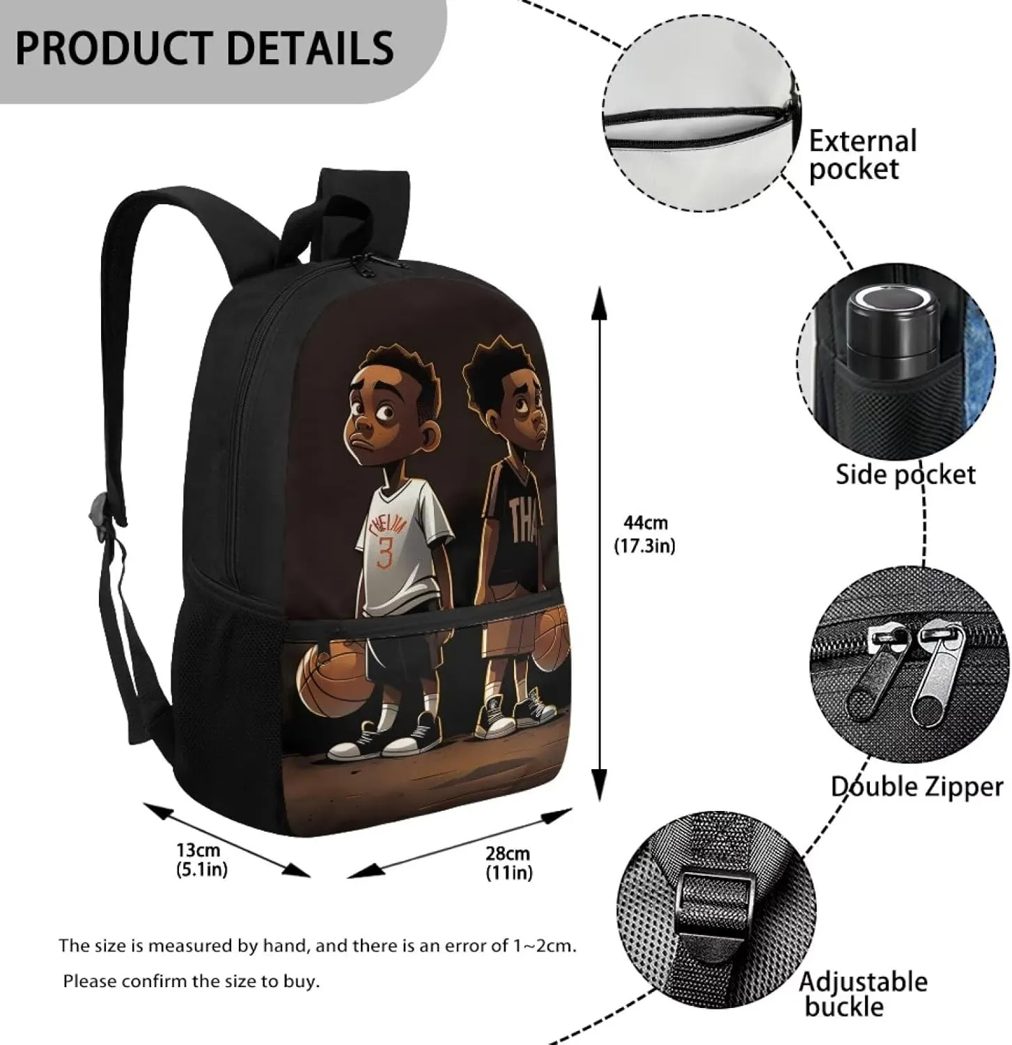 ZOUTAIRONG American Backpack for School Boys 10-12 Middle School Bag Baketball 8-12 Kids Bookbag with Water Bottle Holder Afro Boy Book Bag 5Th Grade/4Th Grade African Schoolbag