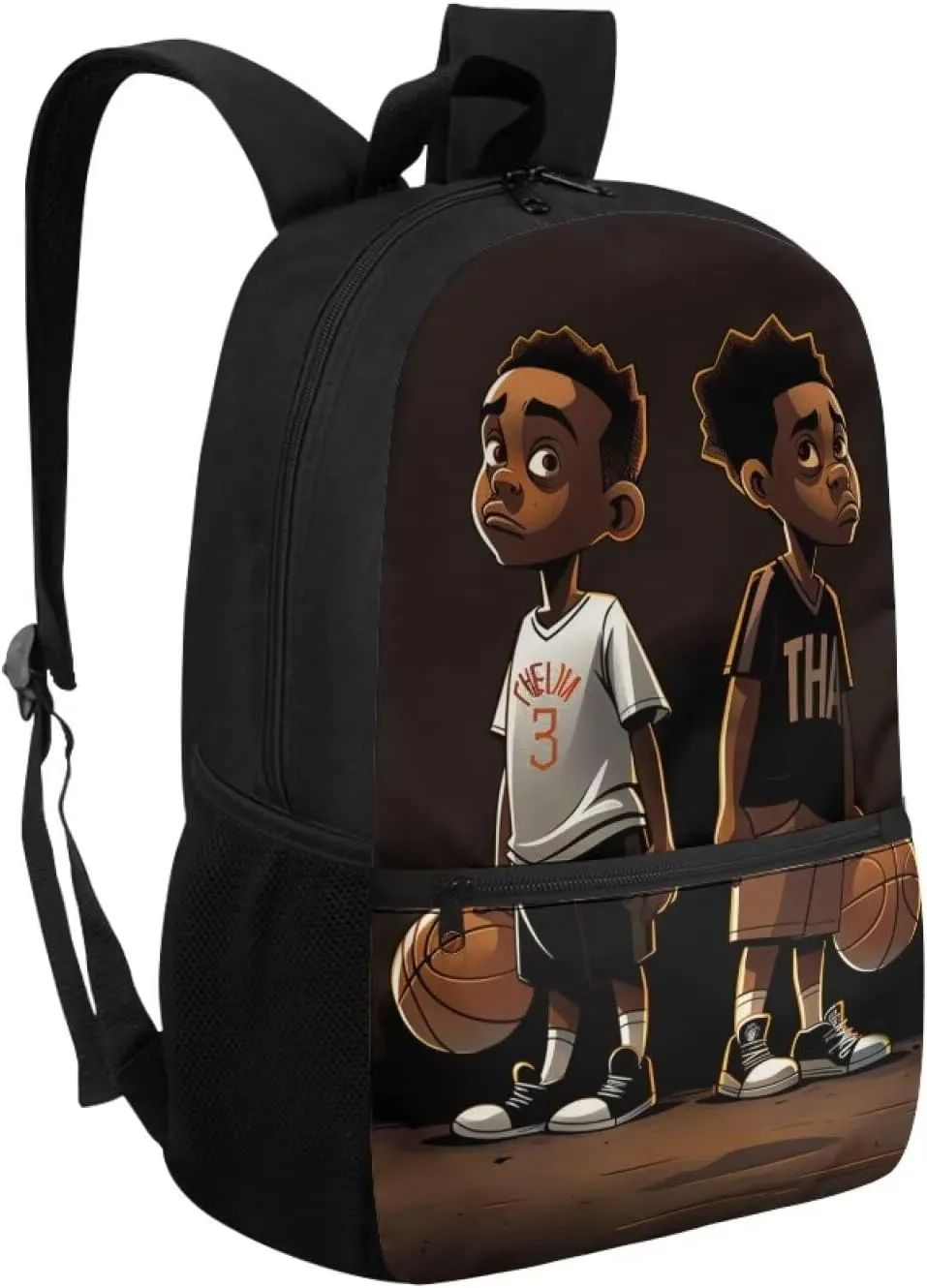 ZOUTAIRONG American Backpack for School Boys 10-12 Middle School Bag Baketball 8-12 Kids Bookbag with Water Bottle Holder Afro Boy Book Bag 5Th Grade/4Th Grade African Schoolbag